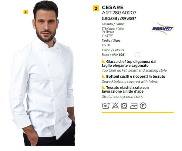 Giacca CHEF CESARE 28GA0207 SIGGI 97% cotone 3% elastan 215 gr