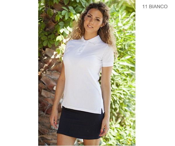 Polo donna 3 bottoni GP ITALIA Made in Italy manica corta. 100% Cotone Piquet 180 gr. sanforizzato trattamento che riduce il restringimento BIANCO
