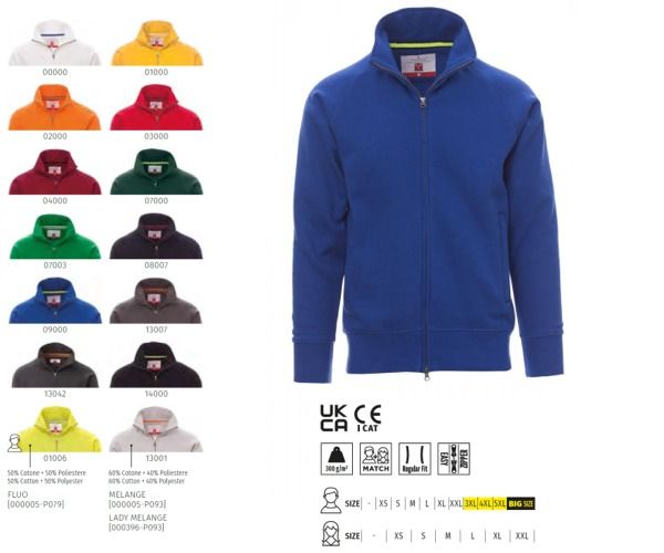 Felpa zip intera PANAMA+ Payper uomo 70 cotone 30 poliestere 300 gr
