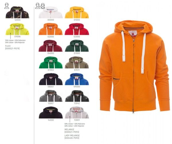 Felpa zip intera DALLAS+ Payper uomo 70 cotone 30 poliestere 300 gr